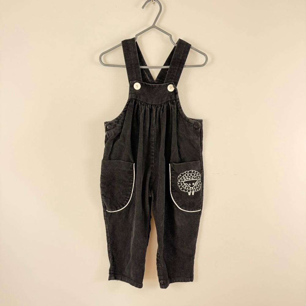 Vintage Ruffniks Black Corduroy Sheep Embroidered Overalls 18 M Made in Canada